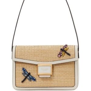 NWT Kate Spade Katy Dragonfly Embellished Straw Medium Shoulder Bag